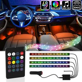 Kit de bandes lumineuses LED pour intérieur de voiture Rgb